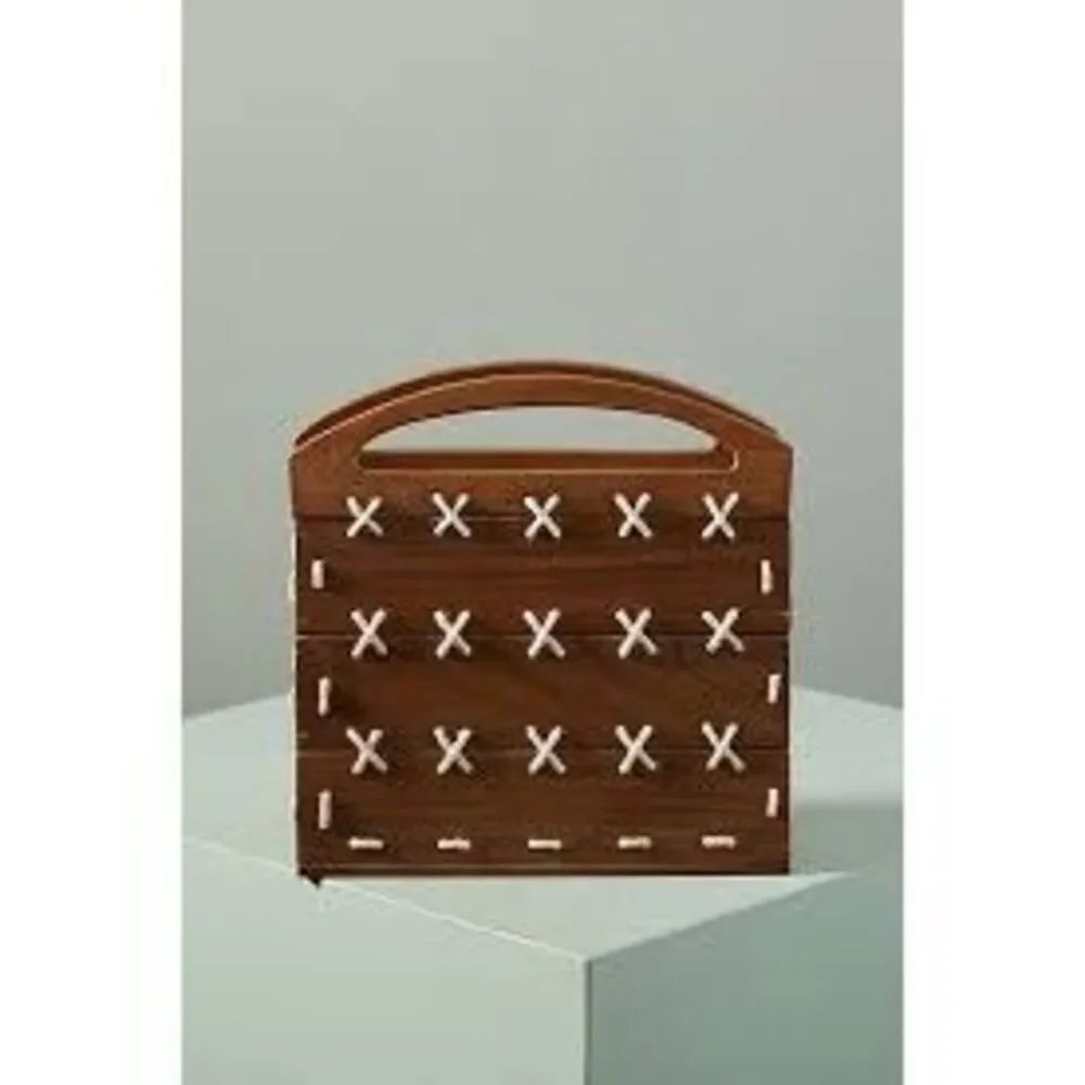 Anthropologie Guadalupe Design Moira Wood Paneled Tote Bag Brown Boho Beachy